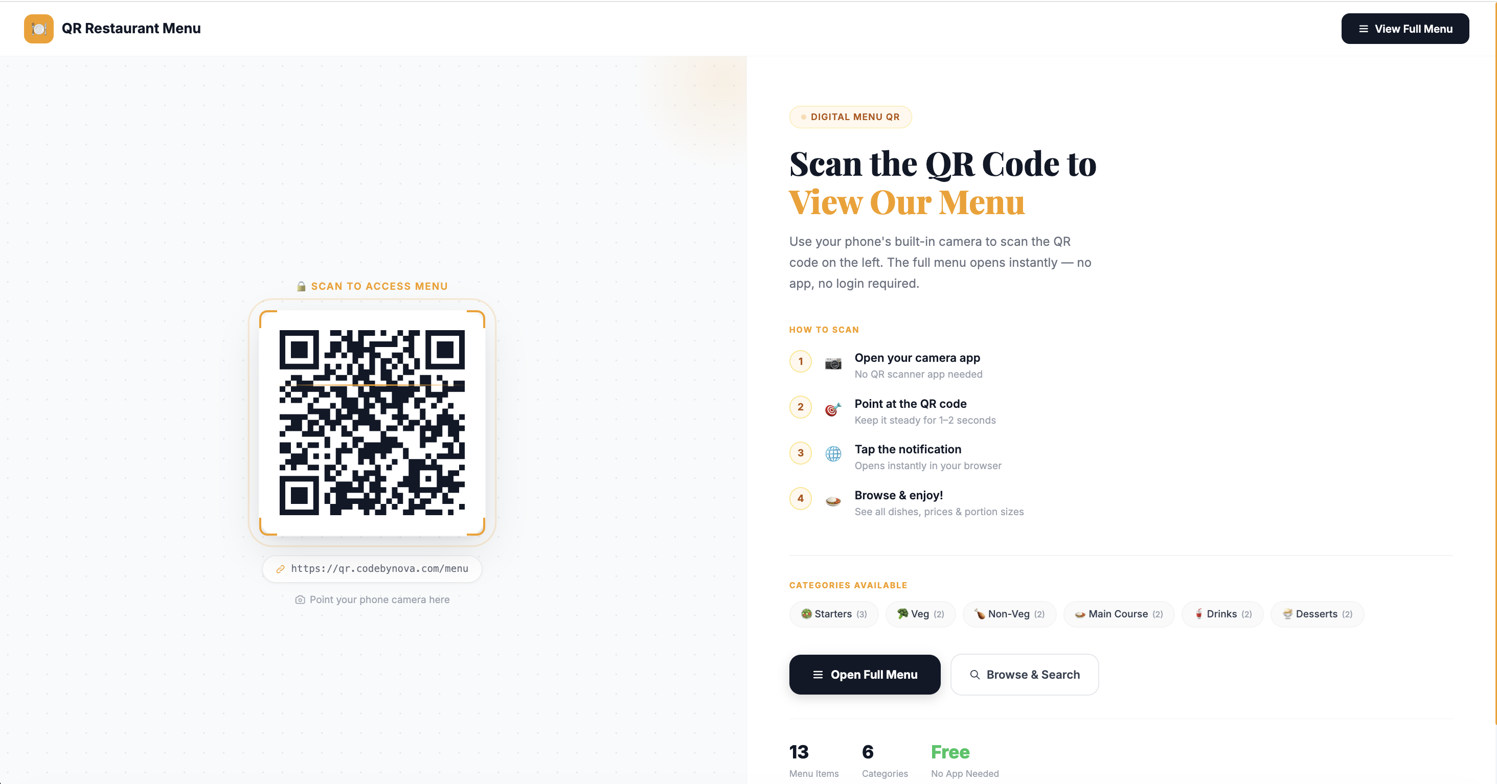 QR Restaurant Menu